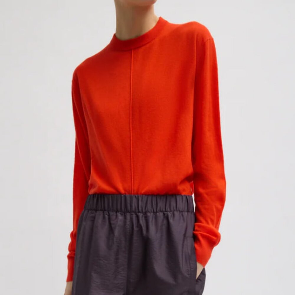Tibi NWOT Skinlike Mercerized Wool Crewneck Pullover Red